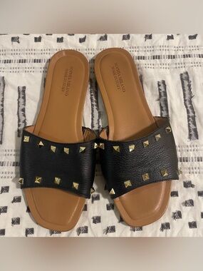 Sophia Milano Black Leather Studded Mule Sandals